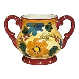 Oneida Kitchen Sunset Bouquet Sugar Bowl – Hand Painted Floral Stoneware – Dual